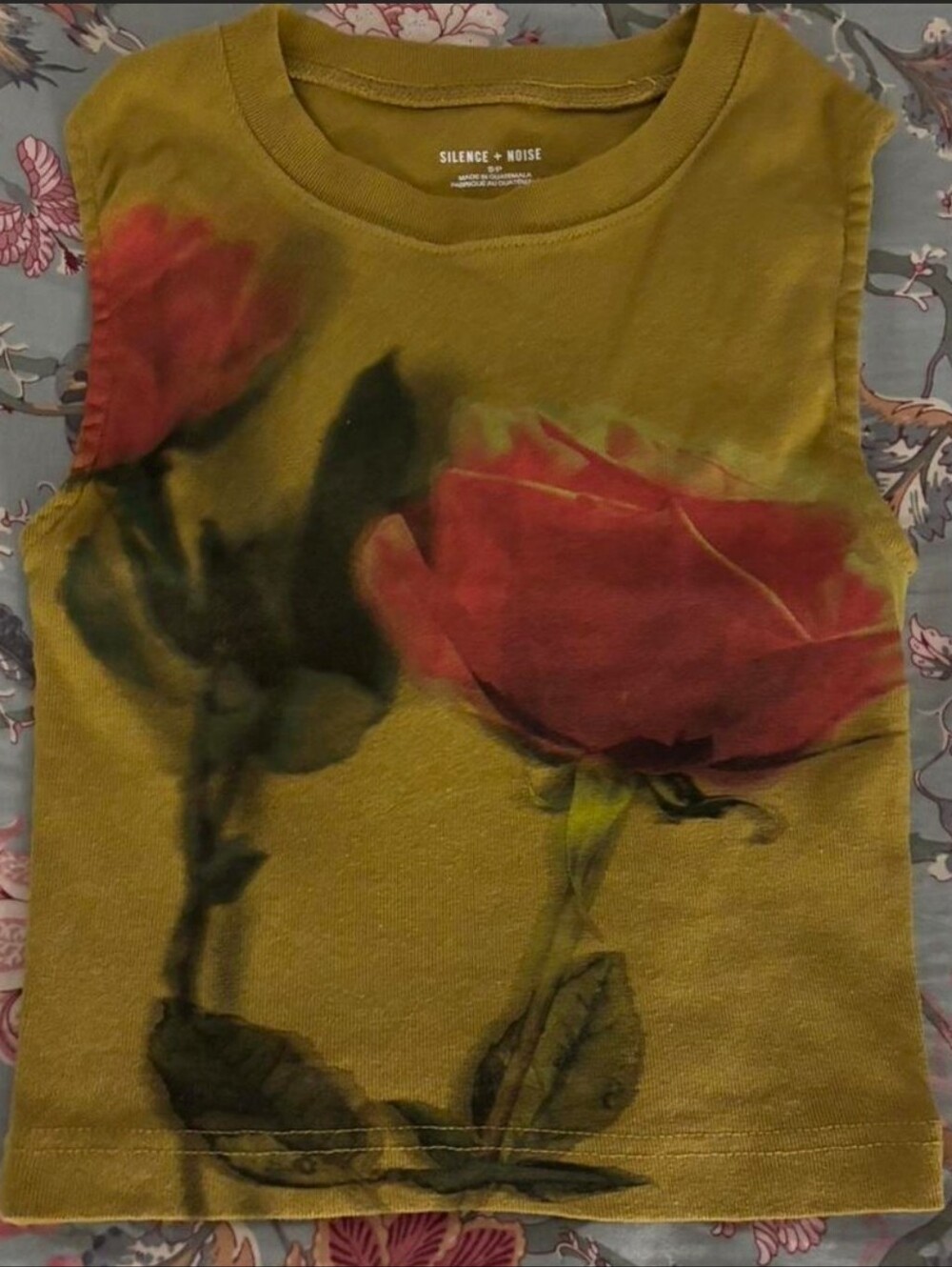 silence + noise Olive Green Graphic Tank Top